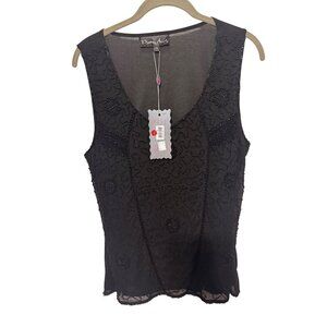 Pretty Angel Tank Top Black Beaded NWT V Neck Womans L